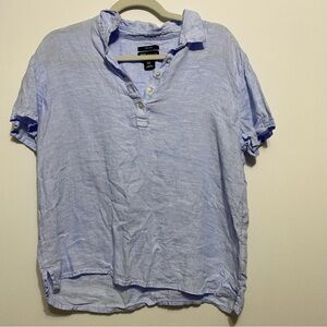 Jones New York Womens Medium Blue 100% Linen Pullover Tunic Top Short Sleeve